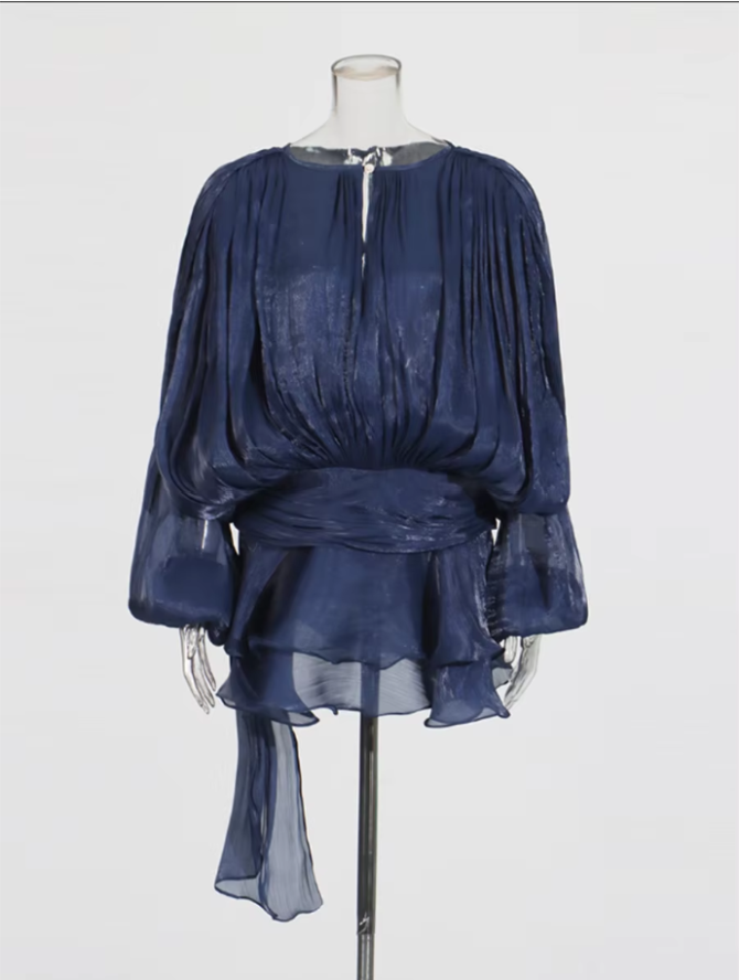 Solid Blouse V Neck Long Sleeve Spliced Lace Up Sweet Style Dresses - Image 6