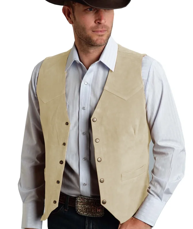 Brown Vest Men's Formal Business Suit Suede Waistcoat Groomsmen For Wedding New Cowboy - Image 10