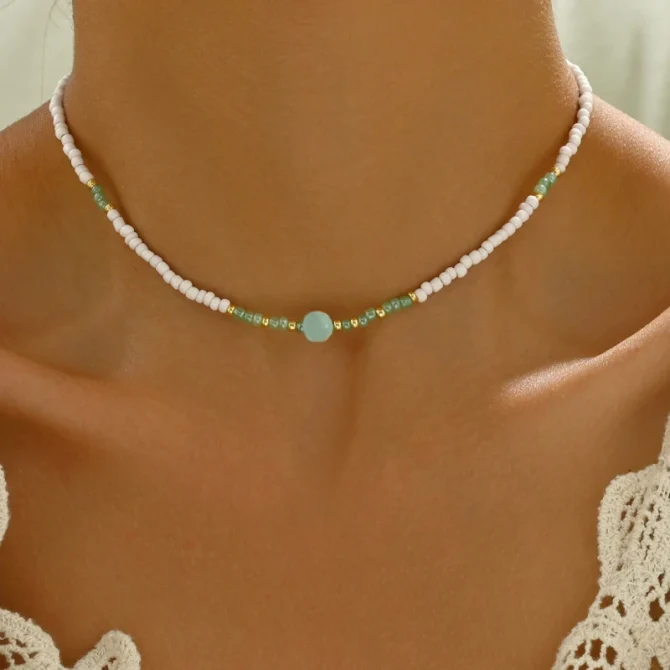 Vintage Bohemian Style Woven Rice Beads Beaded Necklace