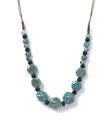 Blue Rose Handmade Ceramic Adjustable Long Pendant Necklaces