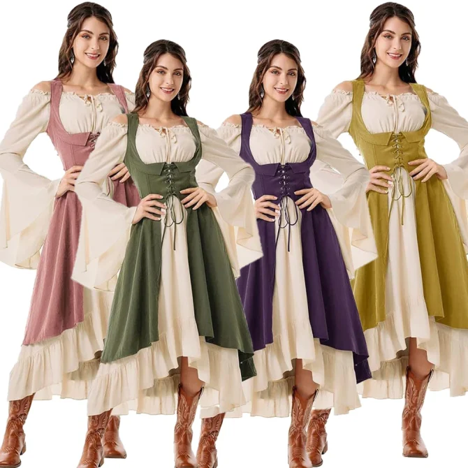 Women's Renaissance Chest Pirate Farmer High-low Dresses
