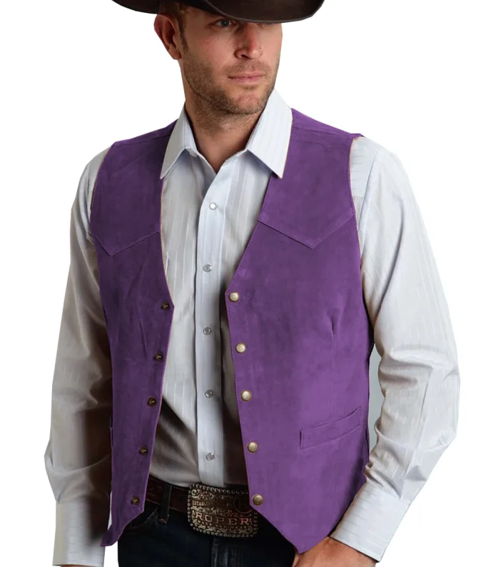 Brown Vest Men's Formal Business Suit Suede Waistcoat Groomsmen For Wedding New Cowboy - Image 12