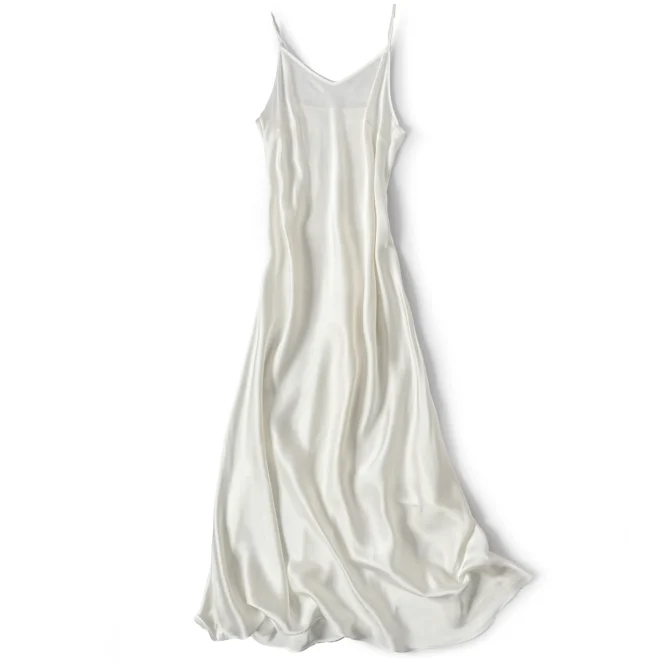 Natural Mulberry Silk Plain Satin French V-neck Diagonal Cut Women's Sexy Solid Suspender Dress - Image 15
