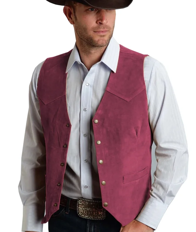 Brown Vest Men's Formal Business Suit Suede Waistcoat Groomsmen For Wedding New Cowboy - Image 8