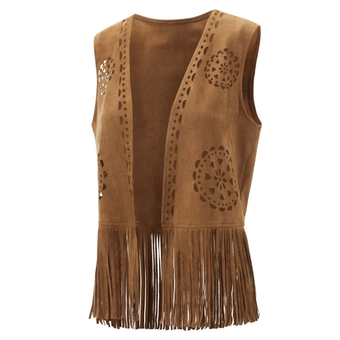 Women's Casual Sleeveless Open Front Tassel Hippie Jacket Vests - Image 2