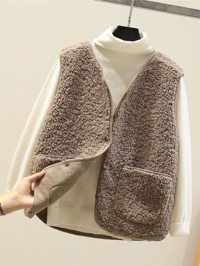 Women Winter Warm Thick Fleece Sleeveless Jacket Waistcoat Vests - Image 6
