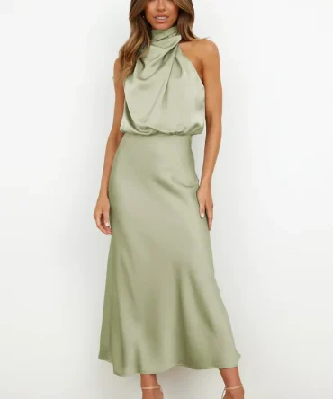 Satin Silk Sexy Evening Party Sleeveless Off-shoulder Bodycon Elegant Maxi Dresses