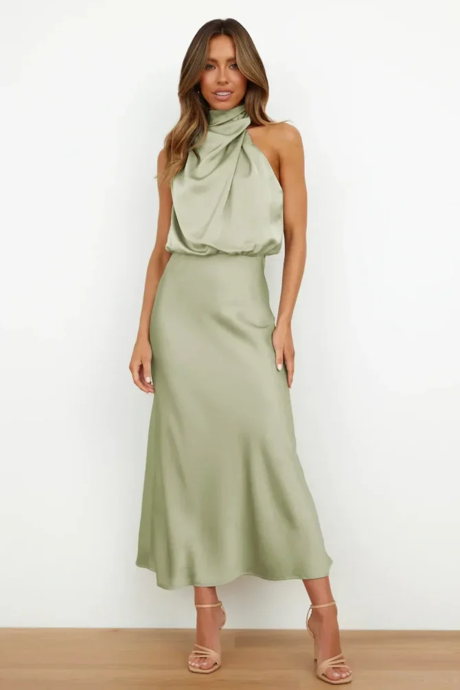Satin Silk Sexy Evening Party Sleeveless Off-shoulder Bodycon Elegant Maxi Dresses