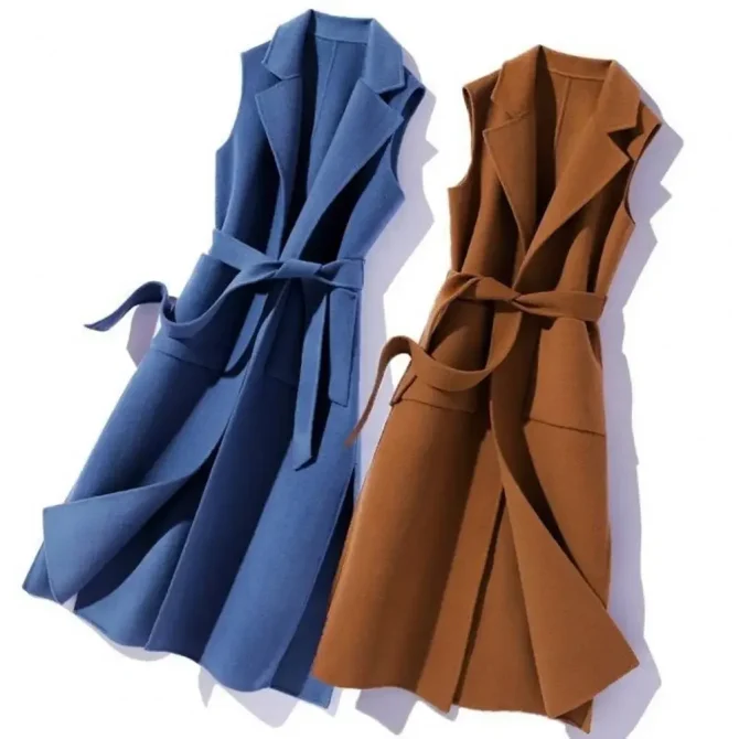 Elegant Lady Thermal Turn-down Collar Sleeveless Open Stitch Cardigan Vest - Image 2