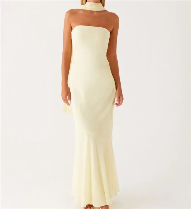 Womens Floral Strapless Y2k Backless Tube Long Dresses - Image 5
