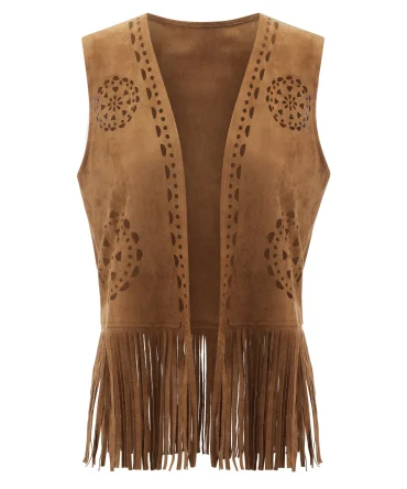 Women's Casual Sleeveless Open Front Tassel Hippie Jacket Vests