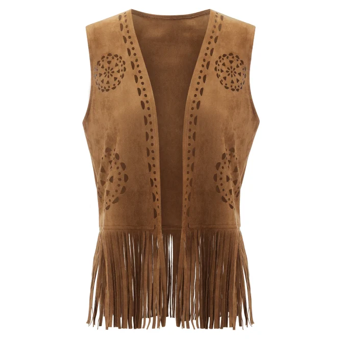 Women's Casual Sleeveless Open Front Tassel Hippie Jacket Vests
