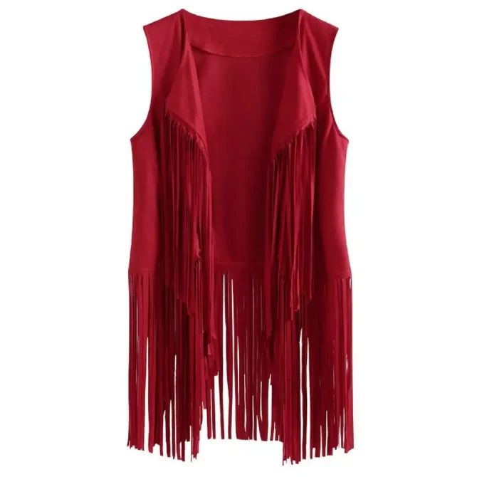 Women Cardigan Tassel Fringed Vintage Western Cowboy Cosplay Sleeveless Stage Vest - Image 3