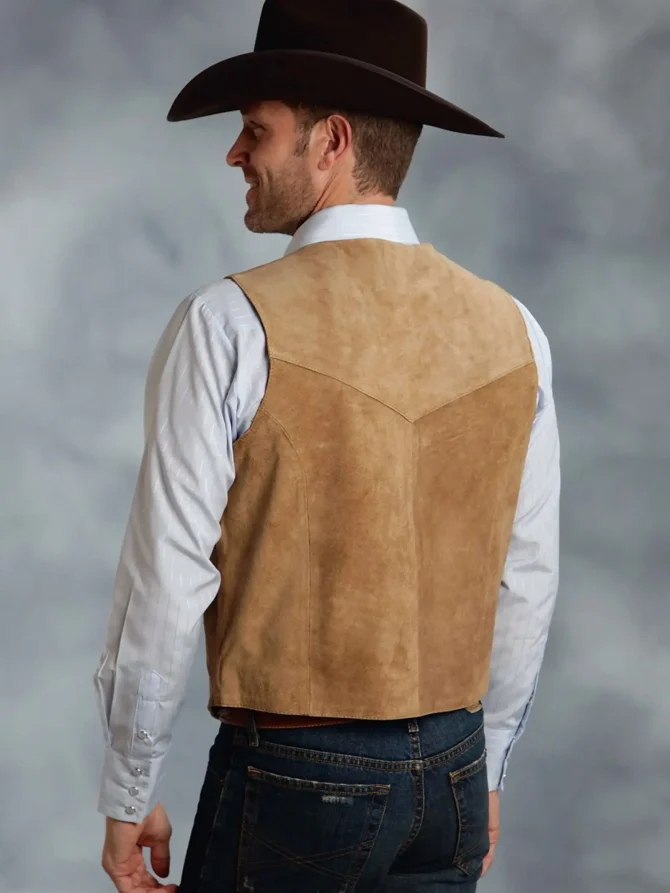 Brown Vest Men's Formal Business Suit Suede Waistcoat Groomsmen For Wedding New Cowboy - Image 2