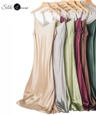 Natural Mulberry Silk Plain Satin French V-neck Diagonal Cut Women's Sexy Solid Suspender Dress