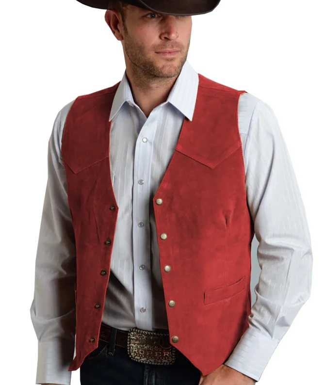 Brown Vest Men's Formal Business Suit Suede Waistcoat Groomsmen For Wedding New Cowboy - Image 13