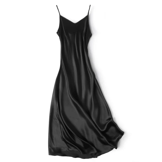 Natural Mulberry Silk Plain Satin French V-neck Diagonal Cut Women's Sexy Solid Suspender Dress - Image 7