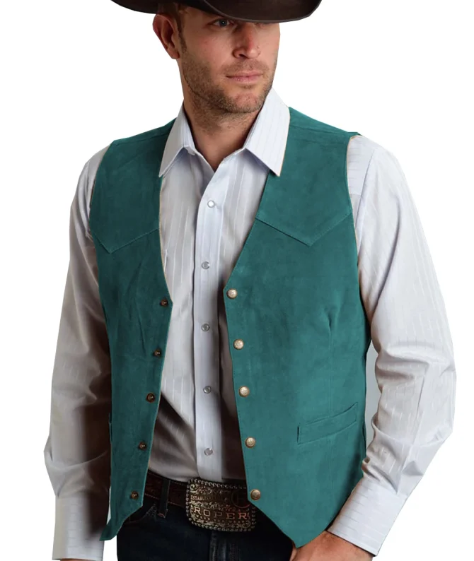 Brown Vest Men's Formal Business Suit Suede Waistcoat Groomsmen For Wedding New Cowboy - Image 9