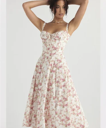 Floral Printed Women Summer Elegant Solid Slim Sleeveless Slip Dresses