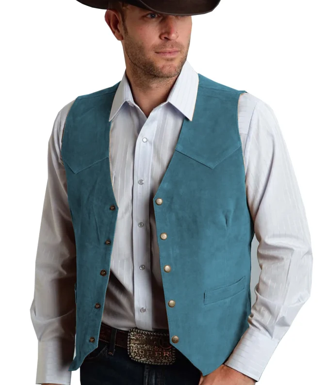 Brown Vest Men's Formal Business Suit Suede Waistcoat Groomsmen For Wedding New Cowboy - Image 14