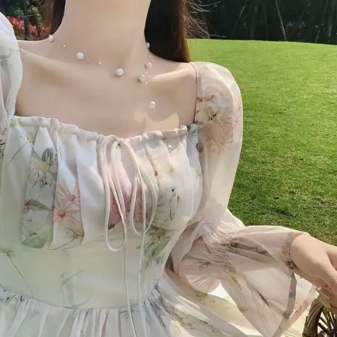 2024 Spring Summer New Chiffon Fragrant Long Sleeve Dresses - Image 3