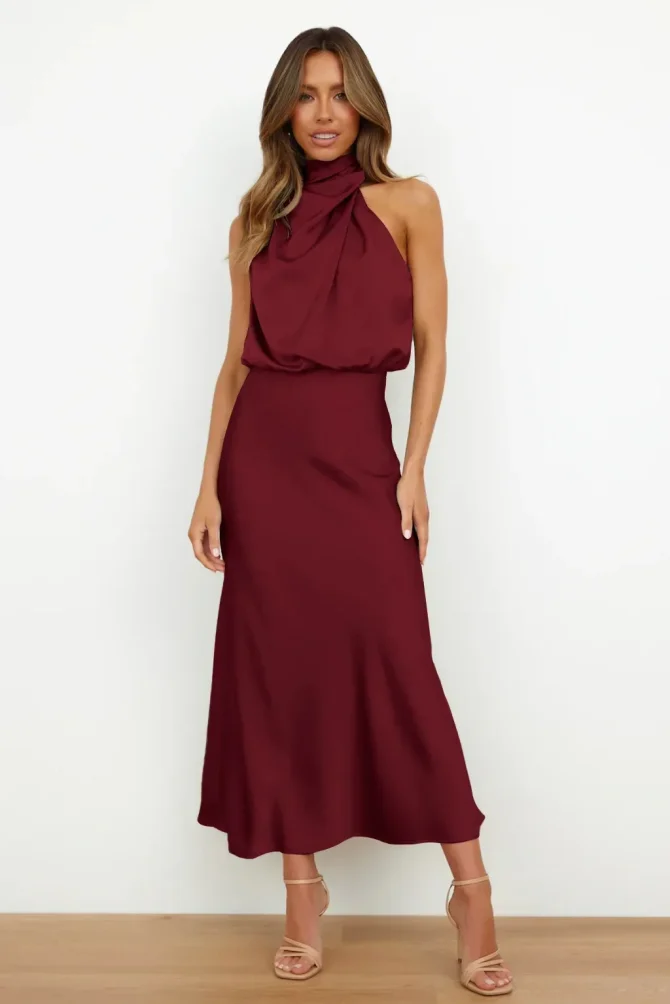 Satin Silk Sexy Evening Party Sleeveless Off-shoulder Bodycon Elegant Maxi Dresses - Image 6