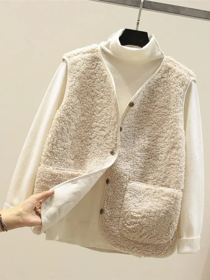 Women Winter Warm Thick Fleece Sleeveless Jacket Waistcoat Vests - Image 5