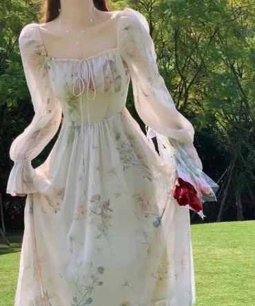 2024 Spring Summer New Chiffon Fragrant Long Sleeve Dresses