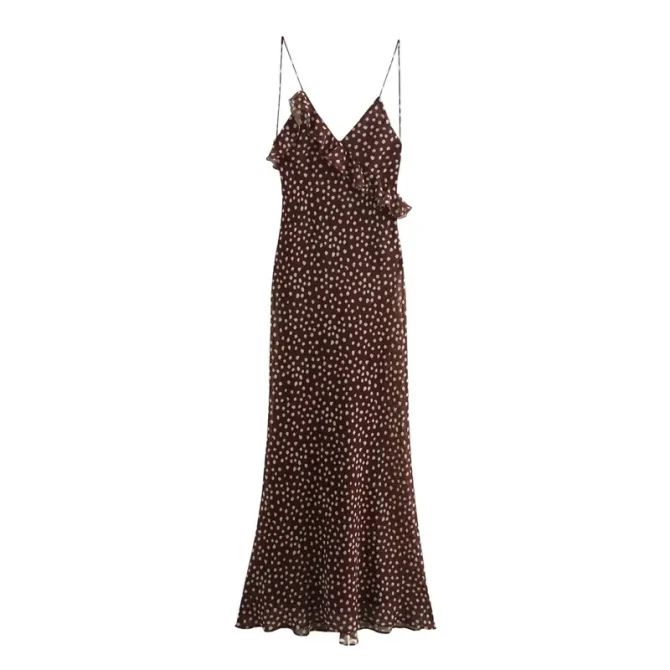 Slim Fit Polka Dot Sleeveless Layered Decoration Sexy Backless Gown Dresses