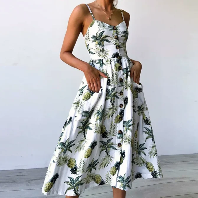 Sexy Floral Summer Vintage Casual Sundress Female Beach Dresses