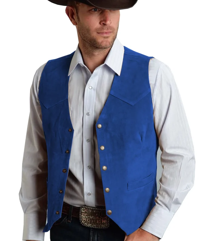 Brown Vest Men's Formal Business Suit Suede Waistcoat Groomsmen For Wedding New Cowboy - Image 11