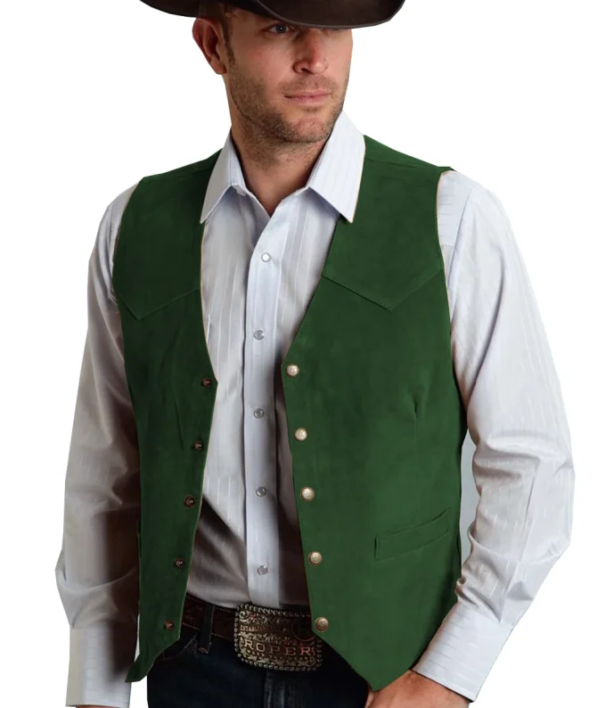 Brown Vest Men's Formal Business Suit Suede Waistcoat Groomsmen For Wedding New Cowboy - Image 7