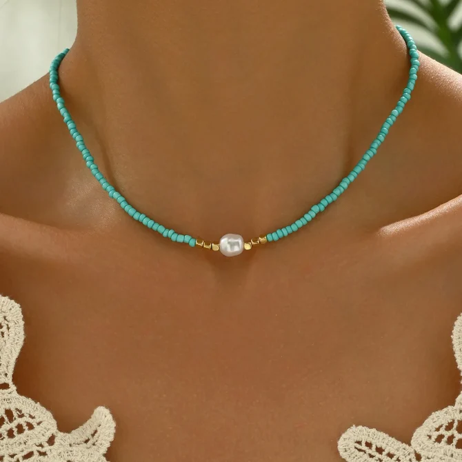 Vintage Bohemian Style Woven Rice Beads Beaded Necklace - Image 4