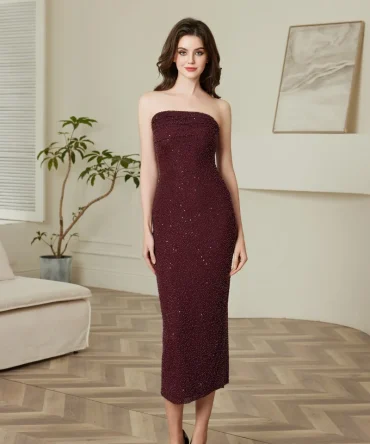 Wine Red Strapless Bodycon Party Club Evening Dresses
