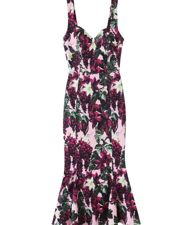 Women Fashion Printed Backless Side Zipper Straight Midi Dresses