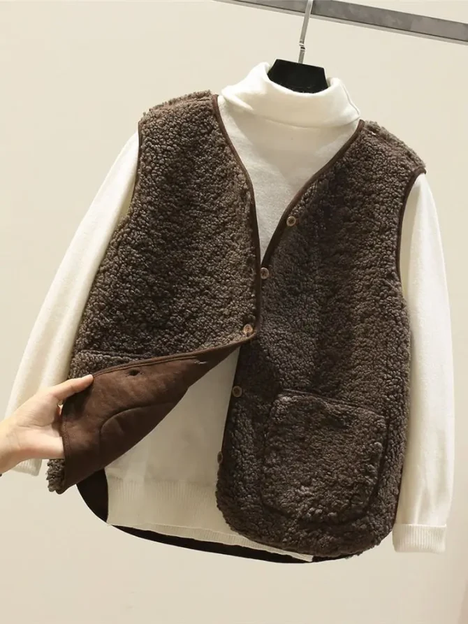 Women Winter Warm Thick Fleece Sleeveless Jacket Waistcoat Vests - Image 4