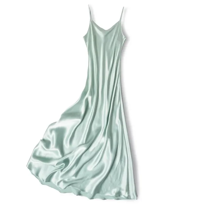 Natural Mulberry Silk Plain Satin French V-neck Diagonal Cut Women's Sexy Solid Suspender Dress - Image 6