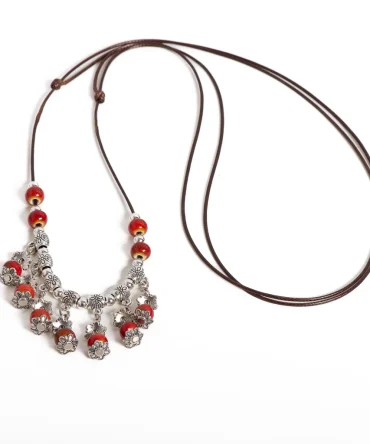 Handmade Ceramic Beaded Necklace Adjustable Vintage Ethnic Floral Pendant Jewelries