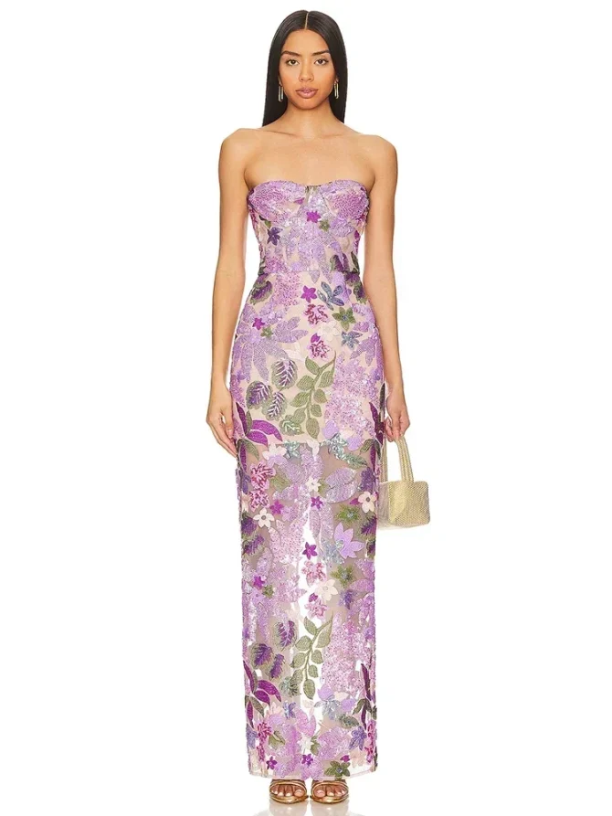 2025 Summer New Bra Heavy Industry Sequins Split Long Dresses