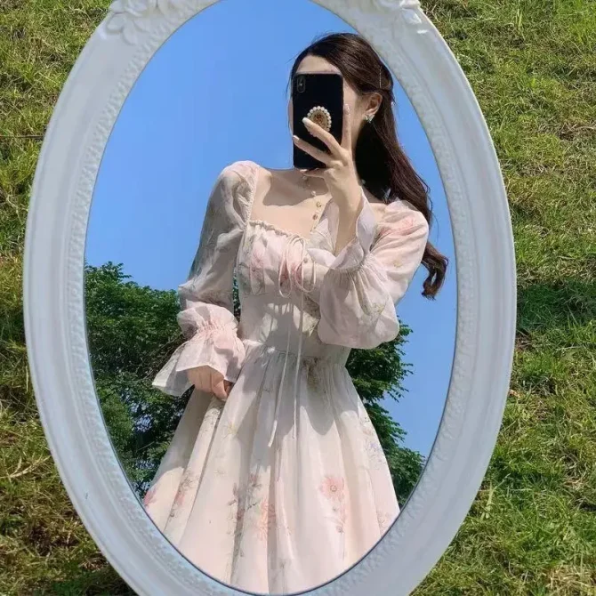 2024 Spring Summer New Chiffon Fragrant Long Sleeve Dresses - Image 2