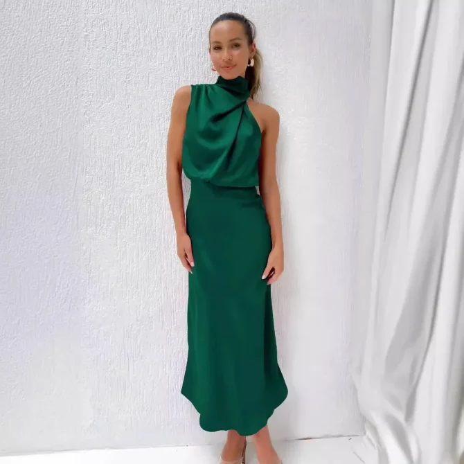 Satin Silk Sexy Evening Party Sleeveless Off-shoulder Bodycon Elegant Maxi Dresses - Image 3