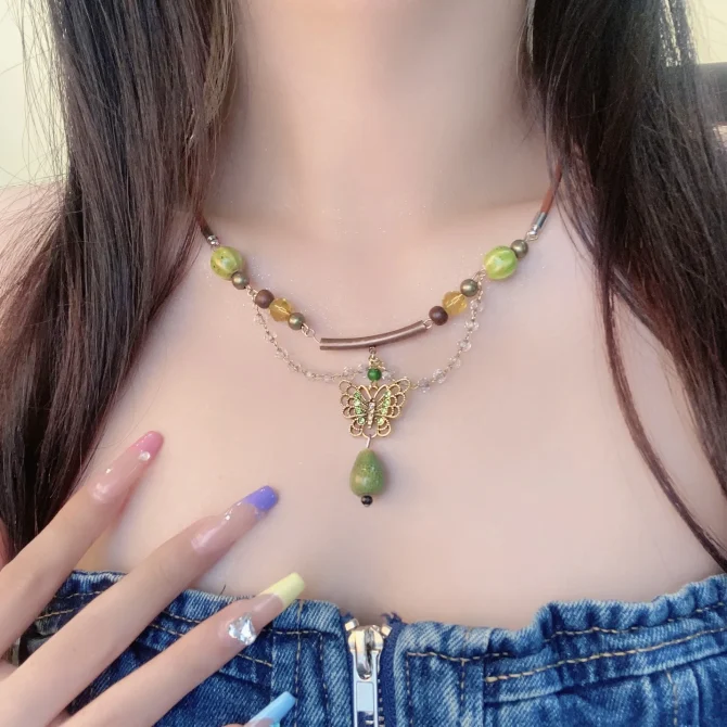 Vintage Brown Natural Stone Pendant Necklace for Women Fashion Geometric Long Leather Rope - Image 4